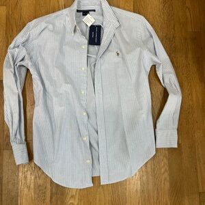 Ralph Lauren Sport Women’s Button Down White and Blue Striped Shirt